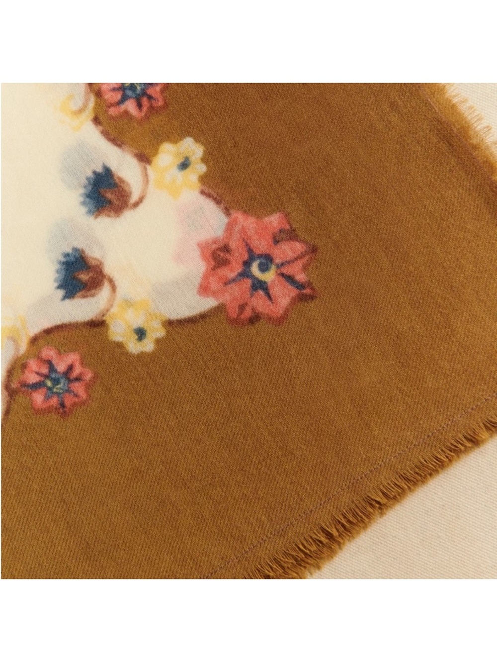 Sezane Elegant Floral Print Wool Pio Scarf in Olive and Cream - Picture 5 of 9
